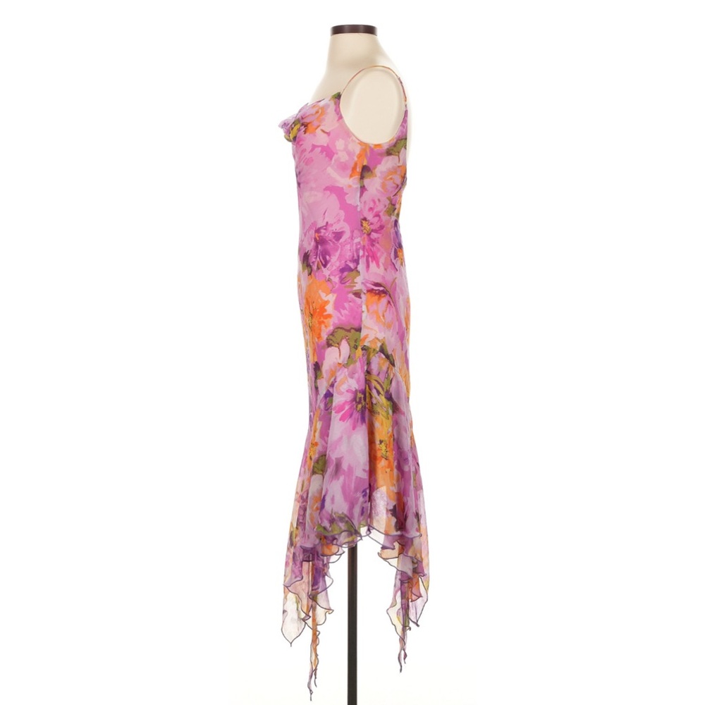 Vintage Cache Silk Fairy Asymmetrical Dress 90s y2k Slip Hi Low Floral Cowl Neck - Picture 5 of 7